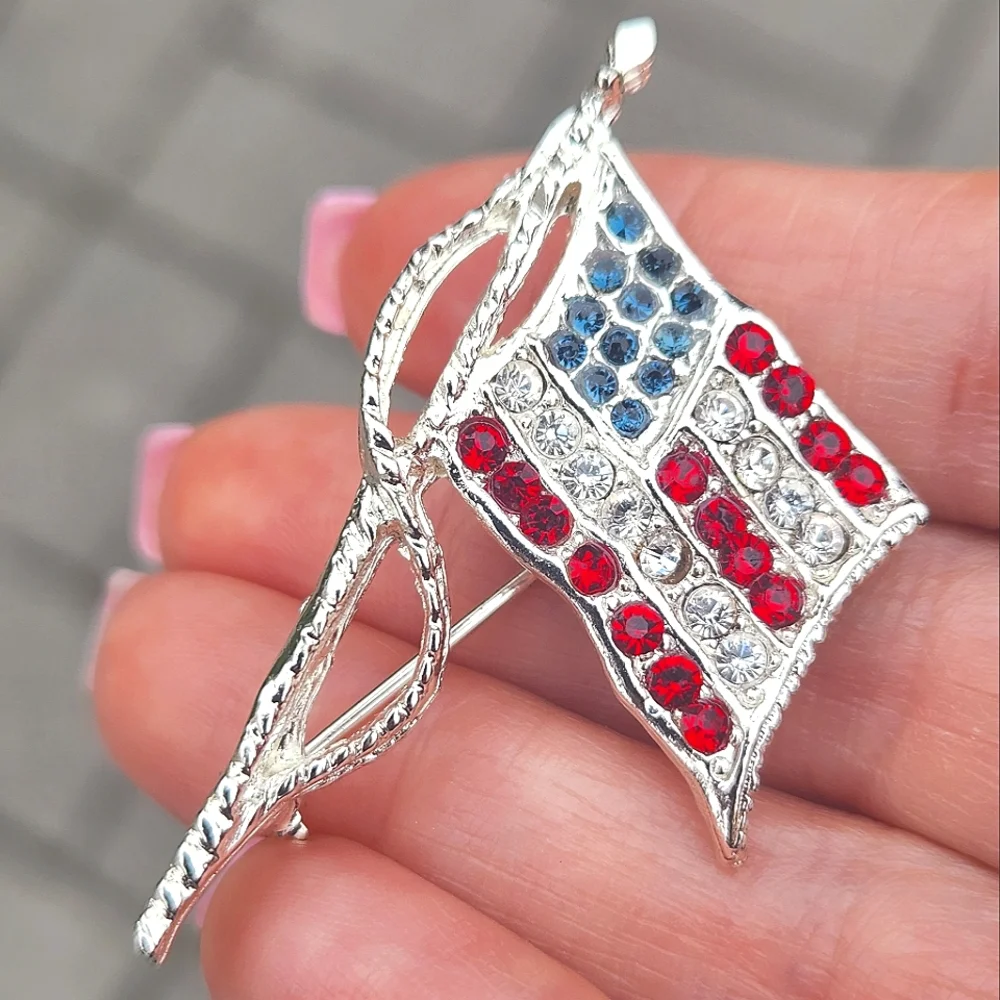Lord & Taylor Rhodium Plated Swarovski Crystal Flag Brooch